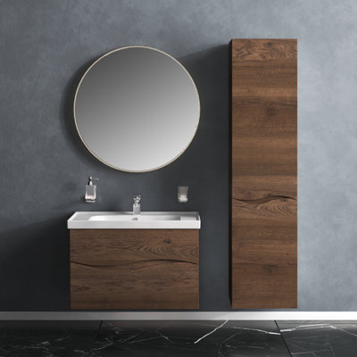 Meuble-lavabo mural moderne avec lavabo | Coiffeuse Wavewood Panneau de fibres à densité moyenne non toxique et résistant au feu 64 po | 12 + 40 + 12 | Diamond Collection 40 po