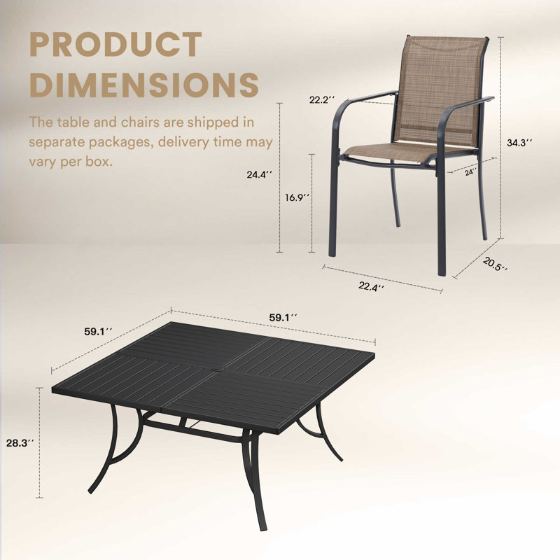 Ensemble repas extérieur pour 8 personnes avec chaises empilables, Noir / brun