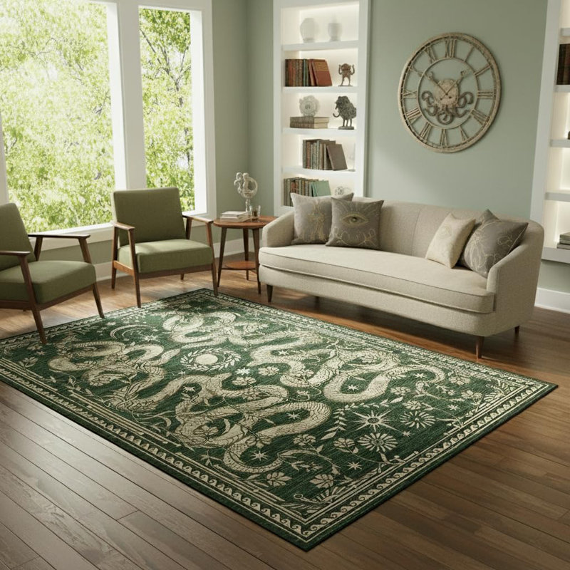 5x7 Area Rugs for Living Room Vintage Gothic Snake Rug with Non Slip Backing, Non Shedding Low Pile Washable Rug Stain Resistant Foldable Mats for Dining Room, Bedroom, Office