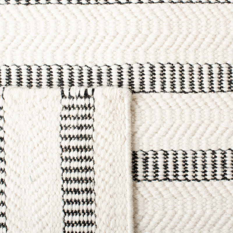 Black and Ivory Striped Wool Tufted 4' x 6' Area Rug