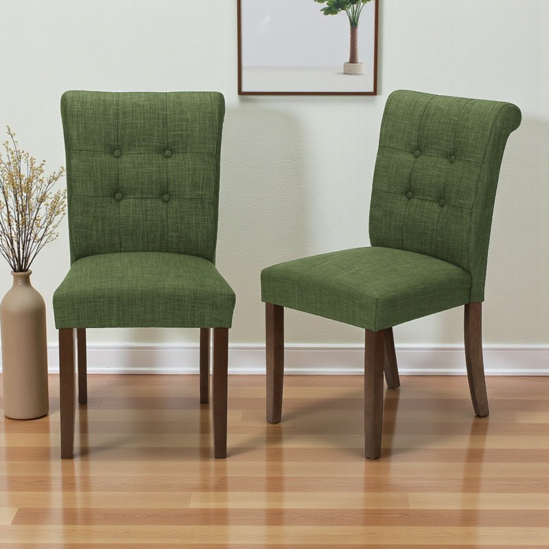 Ensemble de chaises de salle à manger en bois brun Darina avec tissu vert, H 36,97 po x l 19,12 po x P 24,71 po