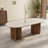 71'' Mid-century Modern Oval Dining Table For 4-6, Travertine And Wood Tabletop, Kitchen Table With Brown Wood Legs