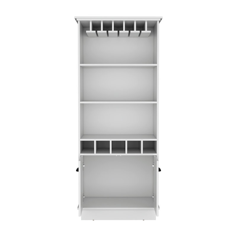 Bar 70 pouces de haut avec 10 verres et 5 casiers et 3 tablettes ouvertes, Blanc