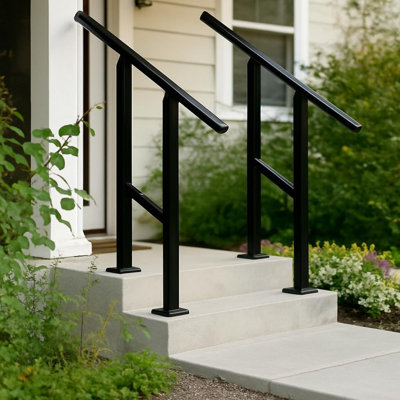 Adjustable Outdoor Hand Rails for Steps, 1-5 Step Black Metal Stair Railing Kit for Porch & Deck
