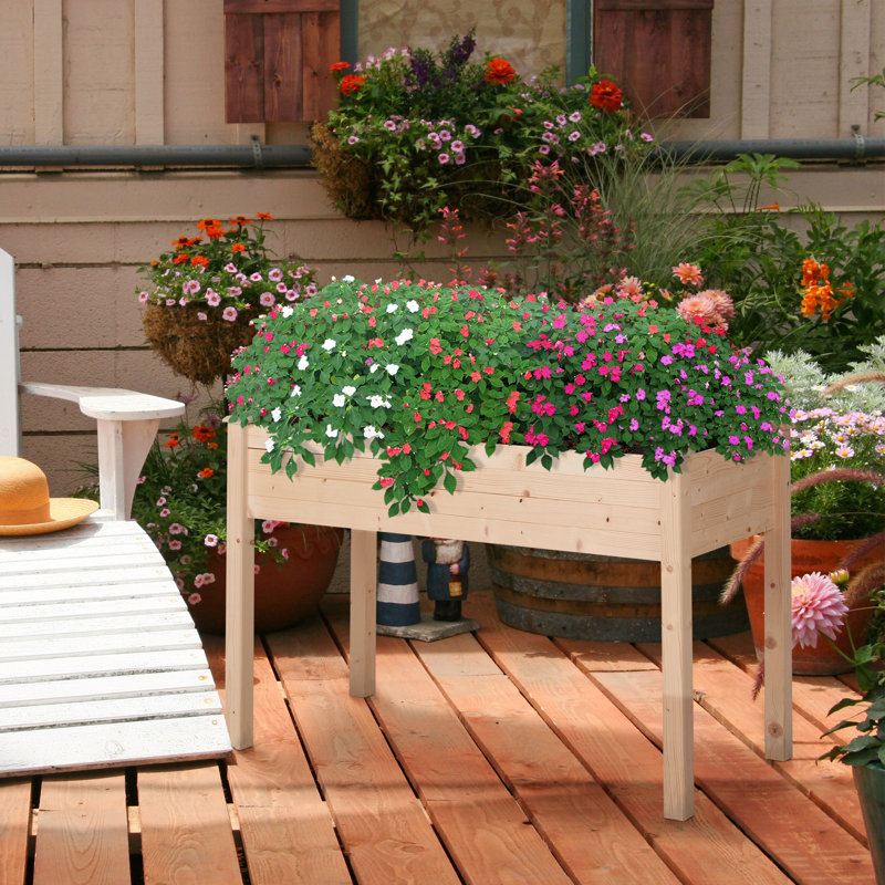 Lit de jardin surélevé avec pieds, 48 po x 22 po x 30 po, bac à fleurs surélevé en bois, auto-drainant avec doublure de lit pour les légumes, les herbes et les fleurs, patio, balcon, naturel