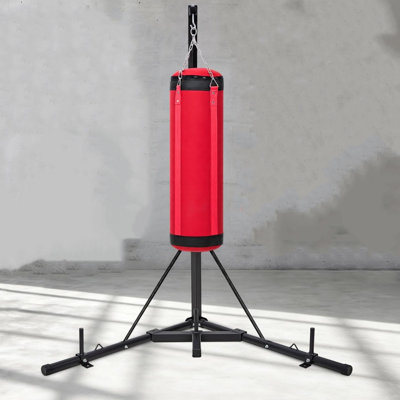 Support robuste pour sac de boxe pliable, capacité de 150 lb, cadre en acier renforcé, hauteur réglable de 72,8 po à 90,9 po, base triangulaire stable pour la salle de gym à domicile et l'entraînement MMA