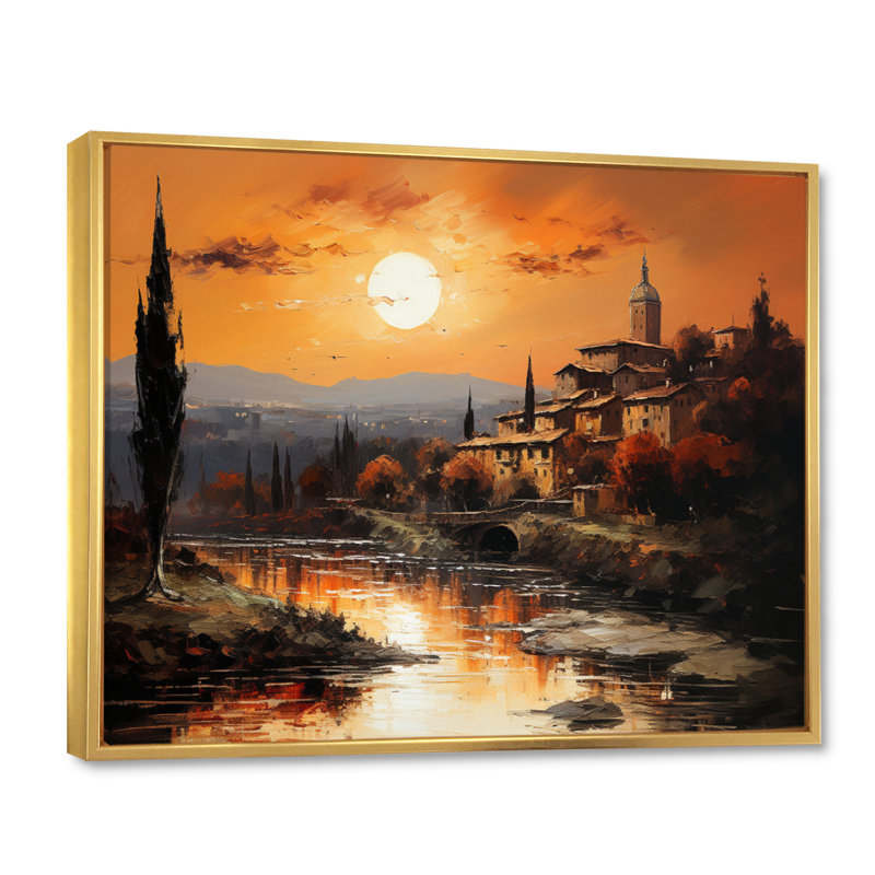 «Italy Tuscan Sunsets I», reproduction d'art sur toile encadrée, H 12 po x l 20 po x P 1 po, Cadre flottant doré