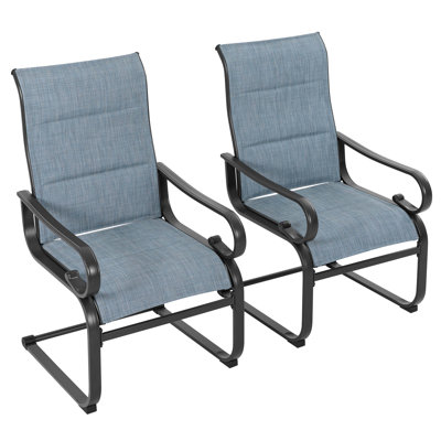 Patio Metal Dining Chairs Set Of 2, C-spring Motion And Padded PVC-coated polyester by Latitude Run