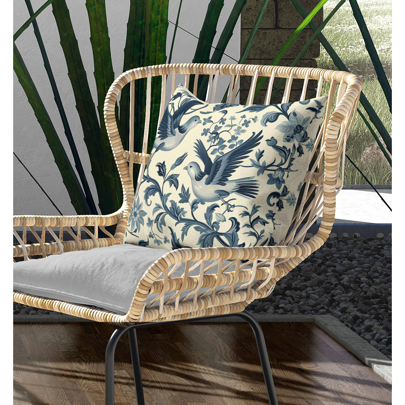 Coussin intérieur / extérieur Delicate Duet, Carré 18 po, Bleu / Beige