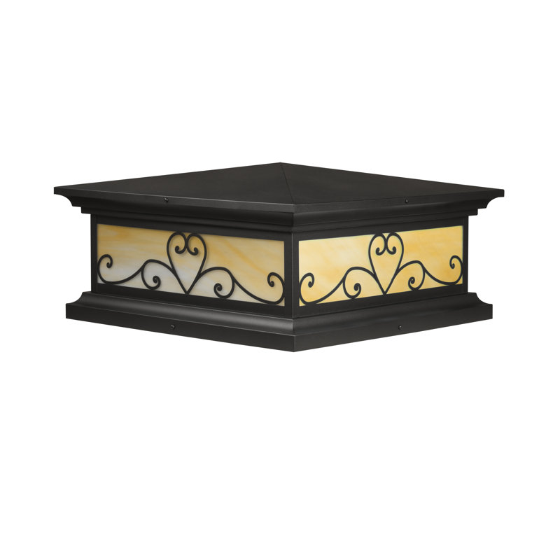 Plafonnier pour support à colonne plate 2 lumières plat window seize Shelva, H 9 po x l 15 po x P 15 po, Miel, Noir texturé