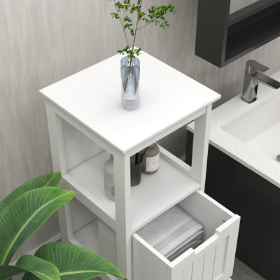 Table de chevet autoportante pour salle de bain - blanche avec 2 tiroirs et 1 tablette pour l'armoire à fournitures optimiser votre espace de rangement