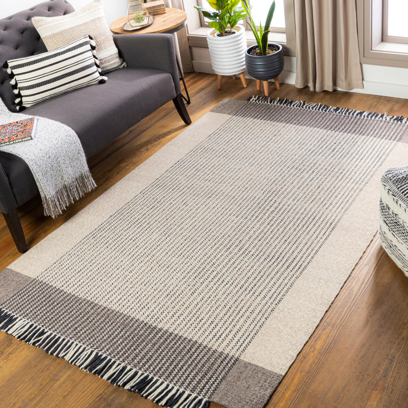 Tina Striped Wool Tan/Charcoal/Gray Area Rug, Rectangle 12' x 15'