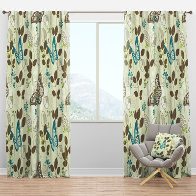 Panneau de rideau simple semi-diaphane avec passe-tringle Butterfly onLeaves