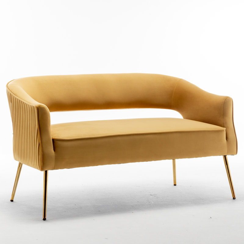 Deybi 51'' Velvet Recessed Arm Loveseat, Yellow Velvet