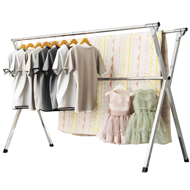 Heavy Duty Silver Stainless Steel Folding Clothes Drying Rack