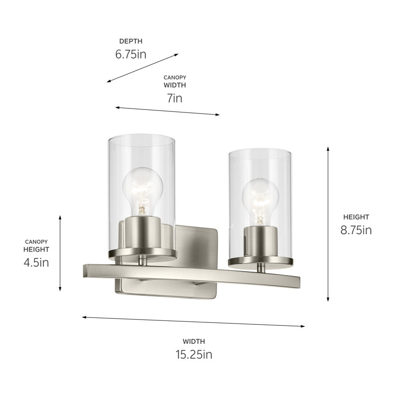 15.25" 2-Light Vanity Light, Brushed Nickel