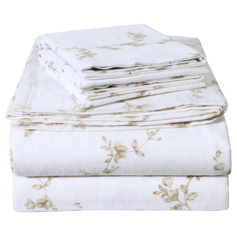 Ensemble de draps 100% flanelle de coton Colyt Floral, Très grand californien