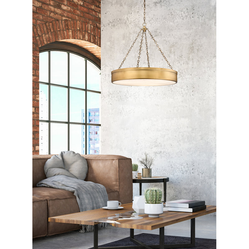 Luminaire suspendu 3 lumières DEL Dusten, Laiton frotté, H 77 po x l 33 po x P 33 po