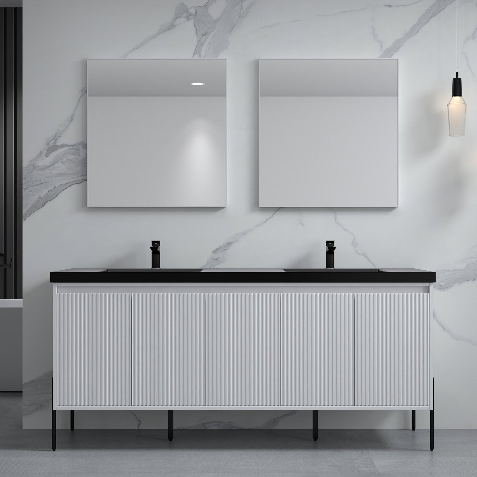 Socwell 73" Double Bathroom Vanity, White, Black