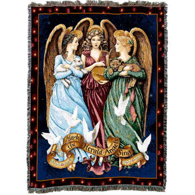 Couverture Pure Angels par Lynn Bywaters - Herk The Herald Angels Sing - jeté en coton tissé - fabriqué aux États-Unis (72 x 54)