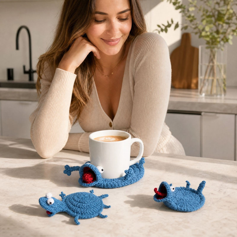 Dessous de tasse en verre de mer fait à la main au crochet, à motif d'animaux, sous-tasses isolantes en forme d'animaux, pour table à manger.