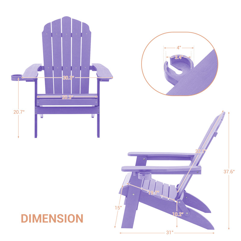 Chaise Adirondack pliante en plastique Shubhika, Mauve