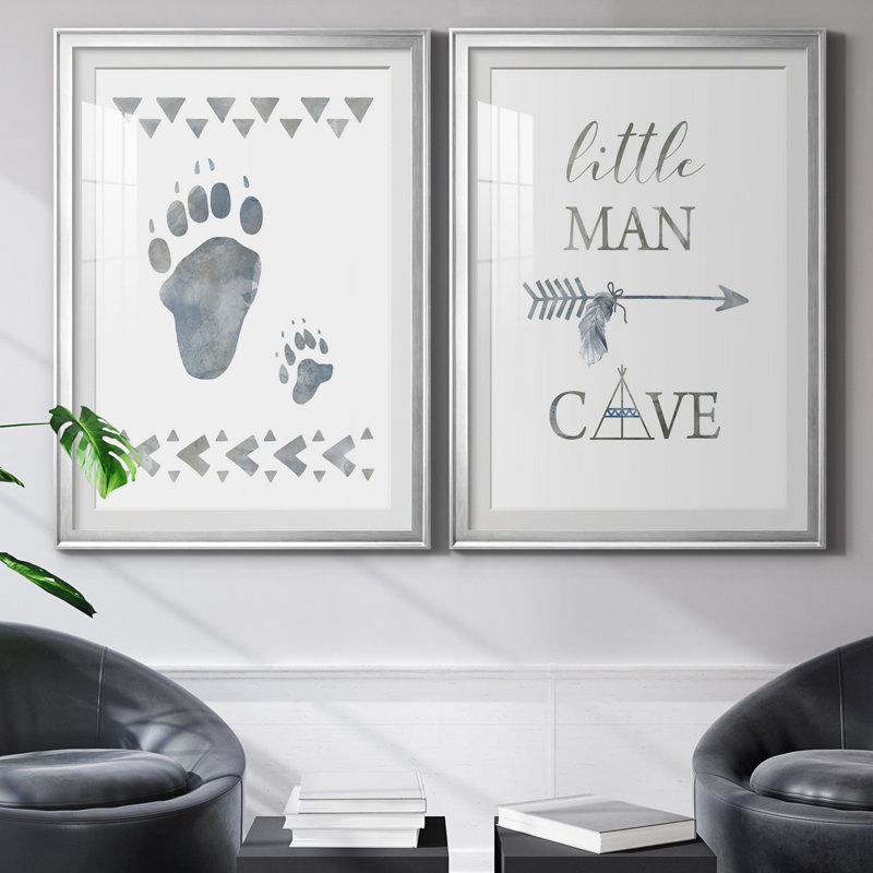 Little Man Cave Paws - 2 pièces, H 26,5 po x l 73 po x P 1,5 po, Papier avec cadre argenté, Blanc
