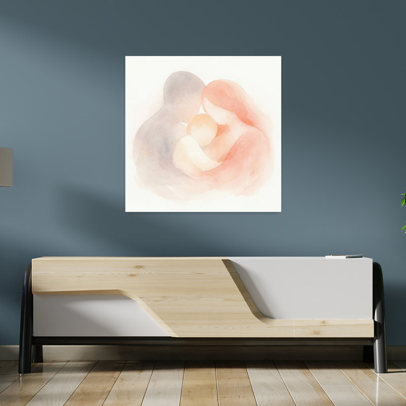 Abstrait portrait de famille abstrait dans des tons chauds, art mural contemporain, H 36 po x l 36 po