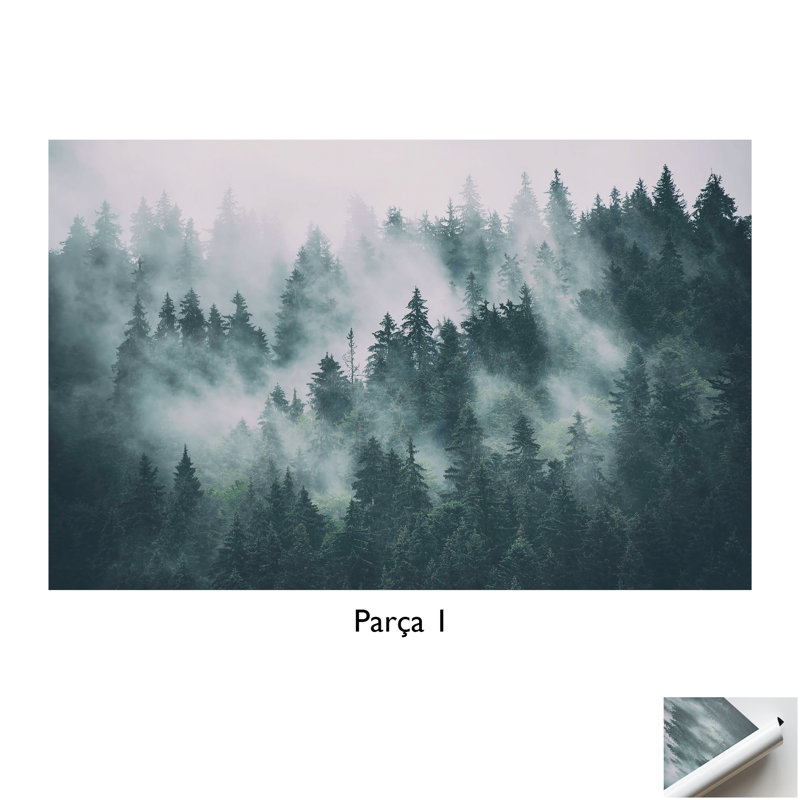 Misty Mountain and Forest Landscape View - Premium Canvas Art for Wall Decor, 50 cm H x 70 cm W, White Floater Framed