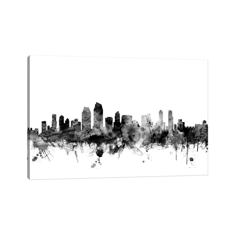 San Diego, California in Black and White by Michael Tompsett - 1 Piece Wrapped Canvas Wall Art, 30.48 cm H x 45.72 cm W