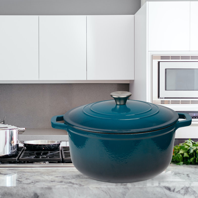 Lexi Home Enameled Cast Iron Round Dutch Oven, Blue, 6 qt