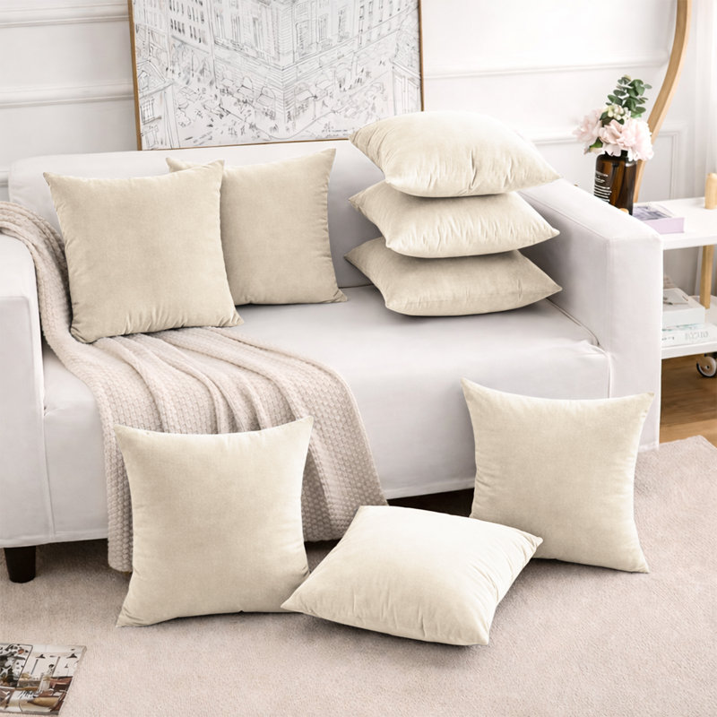 Luxury Velvet Soft Decorative Throw Cushion Cover Set of 8 Cases , Beige