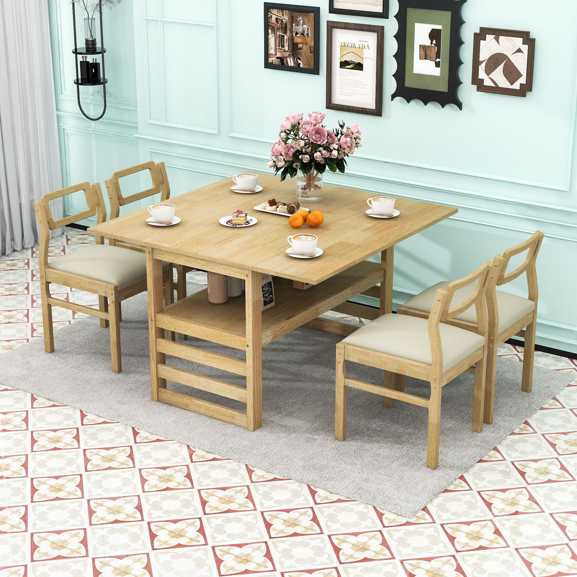 August Grove Modern 5-Piece Extendable Dining Table Set with Drop ...