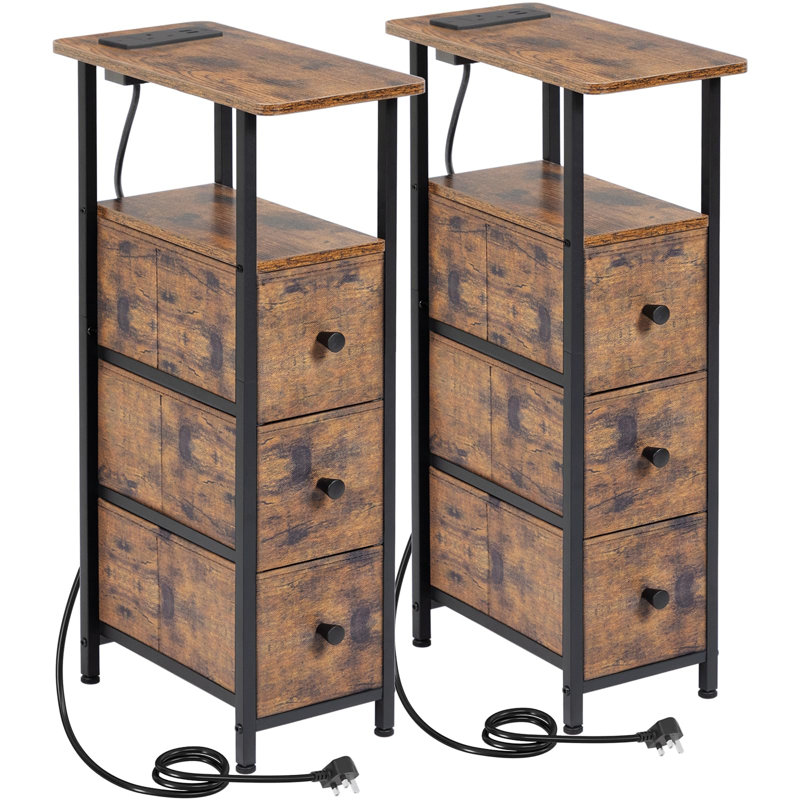 20cm W Metal Bedside Table, Black/Brown
