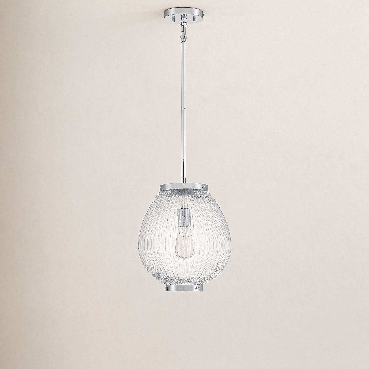 Single Light Glass Dimmable Pendant, Chrome