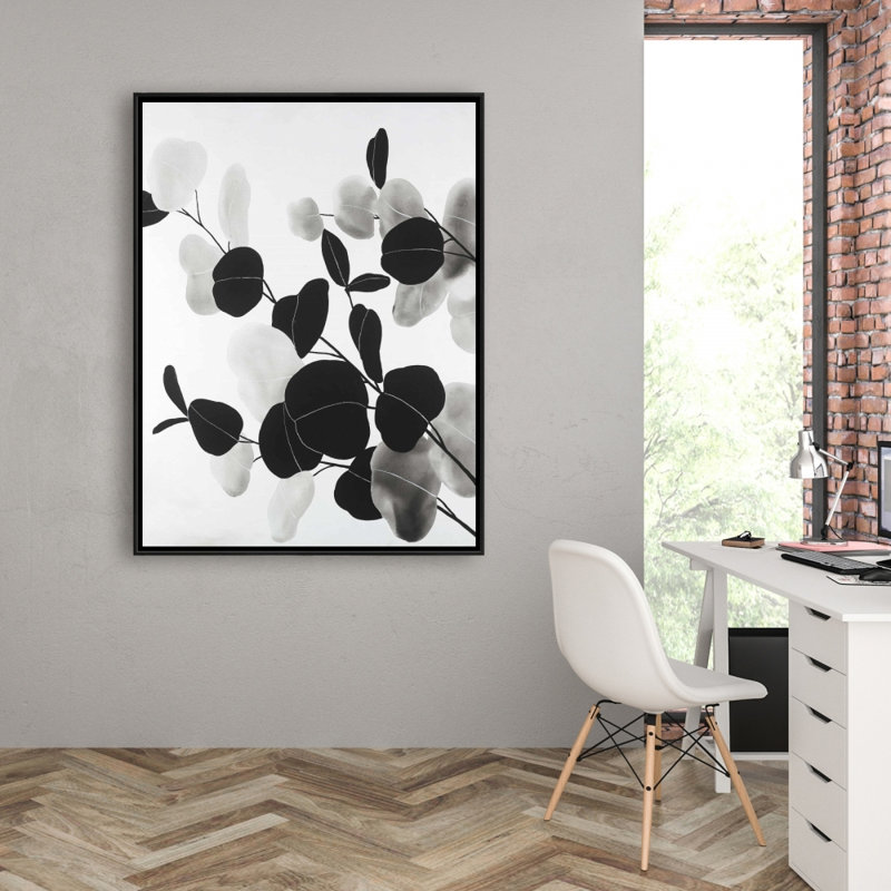 Grayscale branches with leaves - 36"x48" Framed canvas