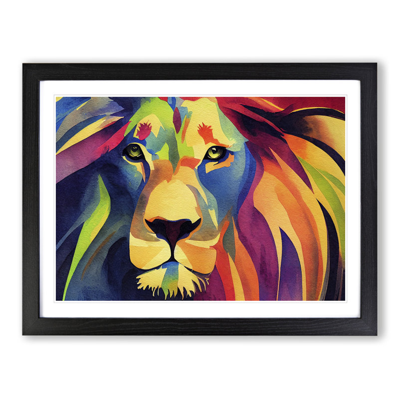 Lion Watercolour Vol.5 Abstract - Single Picture Frame Print, Black, 46cm H x 64cm W