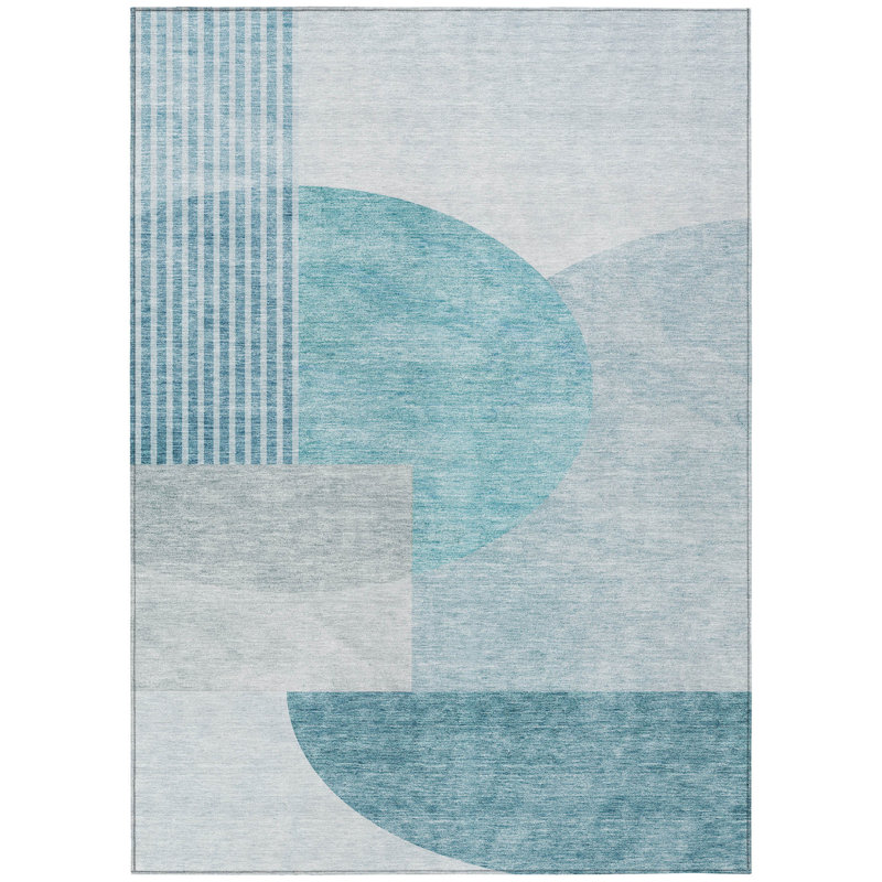 Tapis intérieur / extérieur bleu sarcelle lavable 3 pi x 5 pi bleu et argent