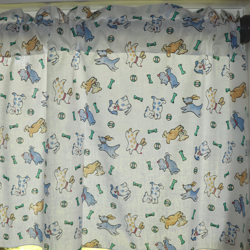 Cantonnière à imprimé chiots, L 58 po x L 14 po, Bleu / blanc