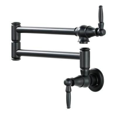 Wall Mounted Pot Filler 2-handles Kitchen Faucet With 360° Spout Swivel In Matte Black
