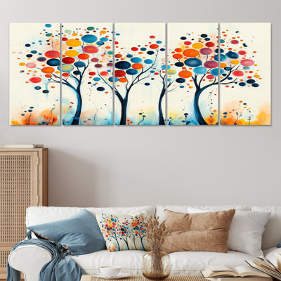 4 Seasons Orange And Blue Tree Reflections II - Abstract Midcentury Wall Art Set
