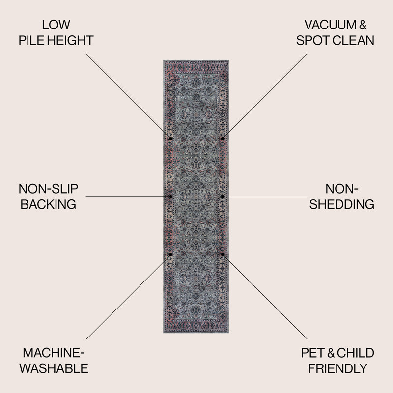 Tapis mauve / gris Sarok Ornate, Tapis de couloir 2 pi x 8 pi