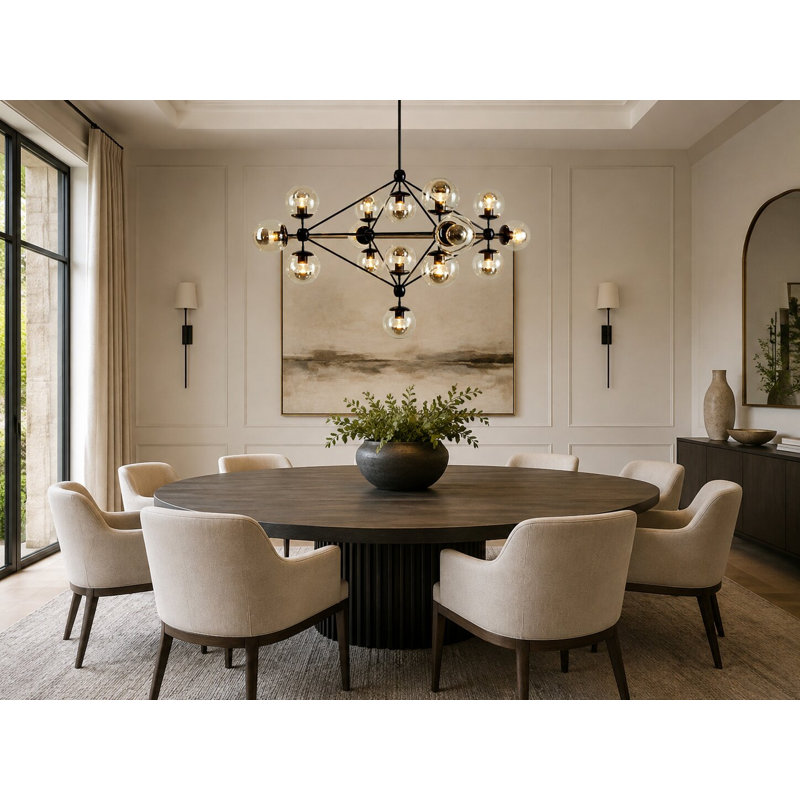 15-Light black metal chandelier with coffee colour glass shades