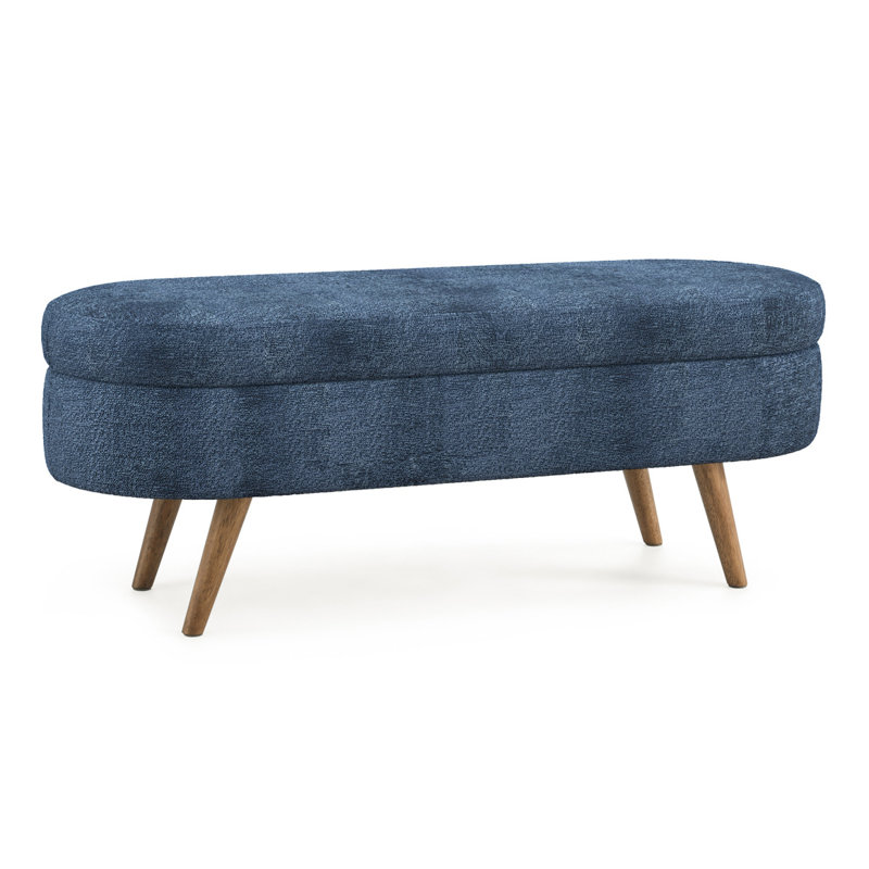 Ottoman Oval Storage Bench,Rubber Wood Legs, Gray (43.5"X16"X16")Dark Blue, Dark Blue