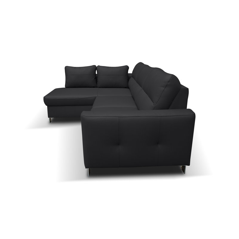 Birdell Leather Corner Sofa with Sleeping Function and Box , Left Hand Facing, Black