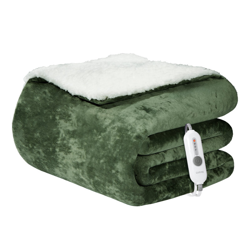 Couverture chauffante douce en velours, chauffage rapide électrique à 4 niveaux de chaleur, arrêt automatique après 4 h, lavable à la machine, protection contre la surchauffe certifiée ETL - Verte, 127 x 152 cm