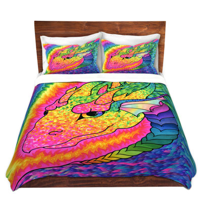 DiaNoche Queen Duvet Cover Sets Microfiber by Rachel Brown - Rainbow Dragon