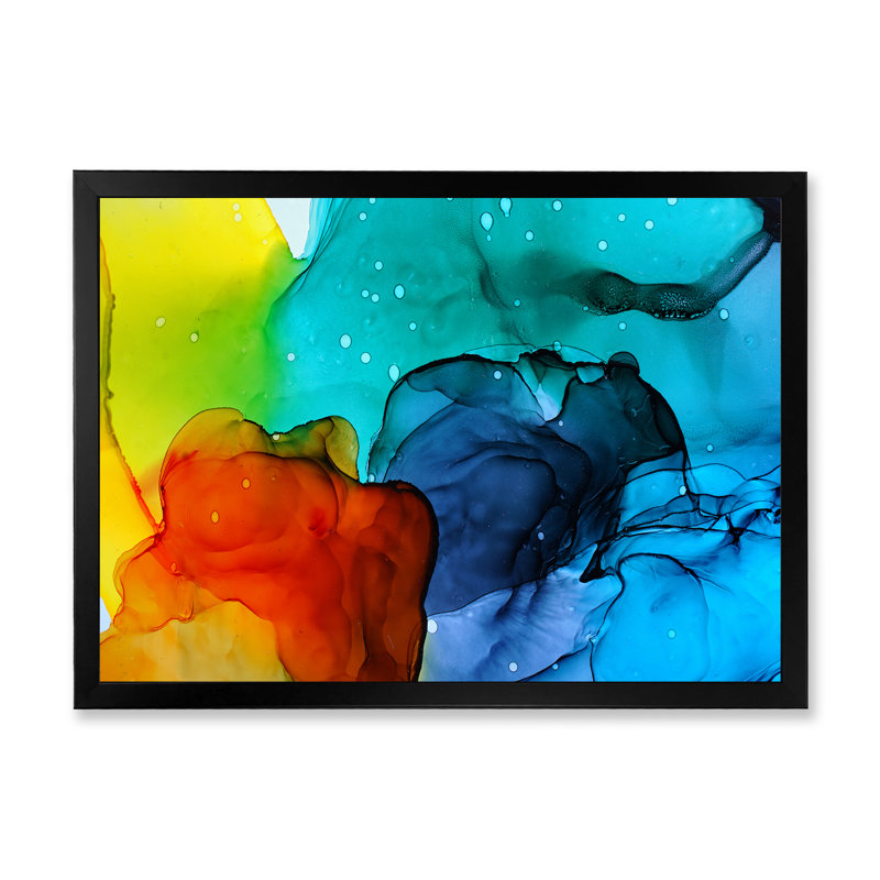 Combat de couleur d'encre liquide - reproduction sur toile, Cadre d'angle fermé noir, H 24 po x l 36 po x P 1 po