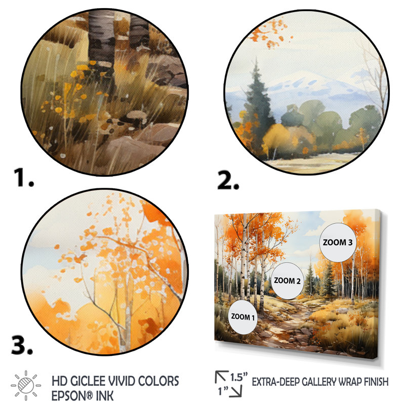 Atthia orange et forêt jaune Aspen II - impression, Cadre doré à une seule photo, H 16 po x l 32 po x P 1 po