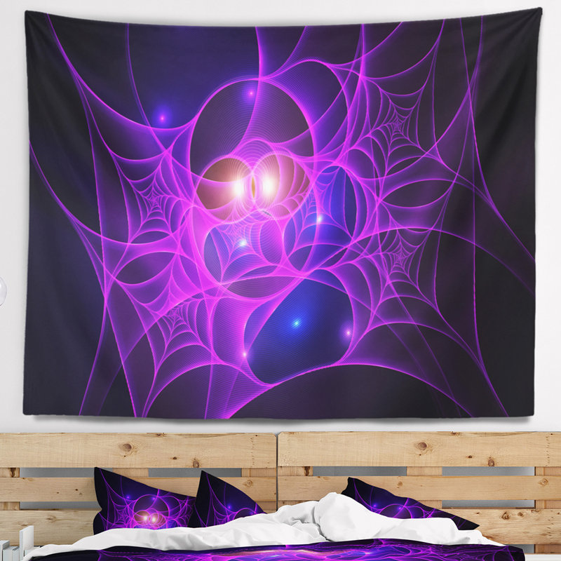 Tapisserie abstraite mauve à motif de toile d'araignée fractale mauve, H 68 po x l 80 po
